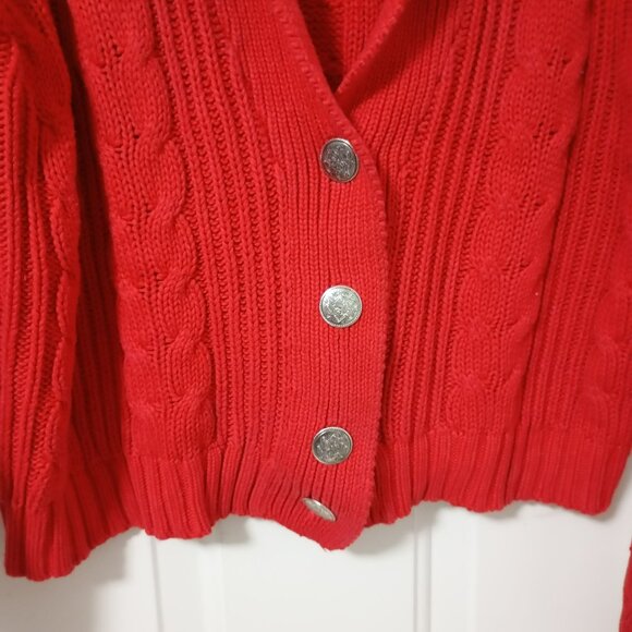 Liz Sport Womens Red Cable Knit Cardigan Sweater Size S - Picture 3 of 9